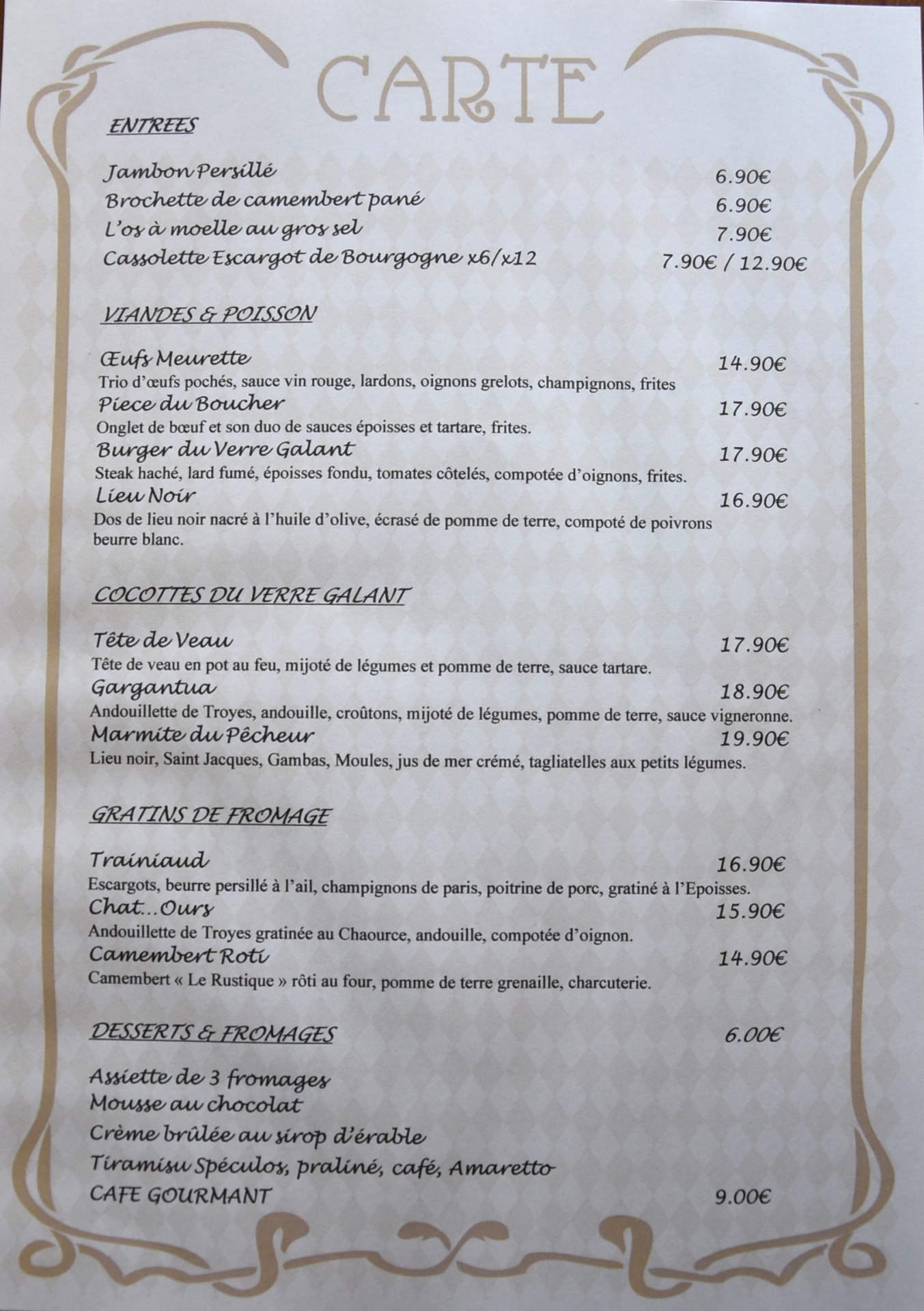 , Le Chef de la Brasserie « Le Verre Galant », référencée sur le Gault & Millau depuis 2018, a changé sa carte