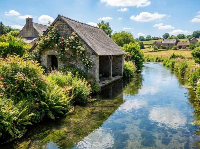 Un lavoir en pierre, emblématique des communes de la région